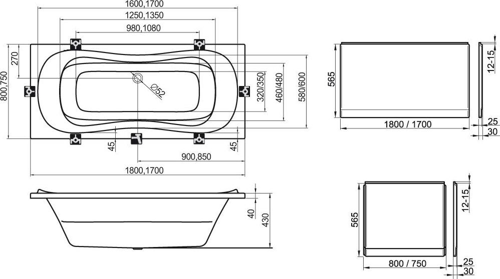 Боковая панель A U для ванны Ravak Sonata 80 CZ00140A00