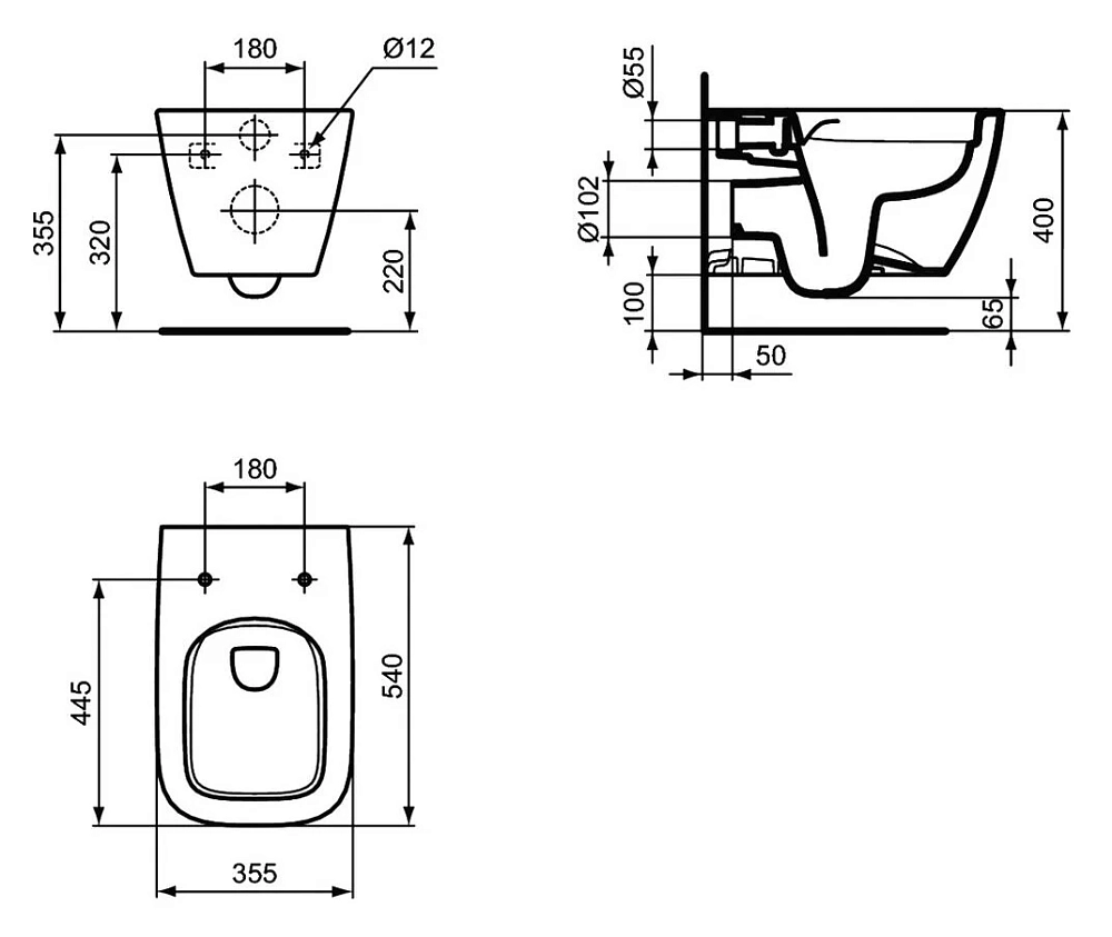 Инсталляция Ideal Standard Prosys 2.0, без кнопки, R046367 с унитазом Ideal Standard i.life B Rimless безободковый c сиденьем микролифт, T461401, комплект, RI461402