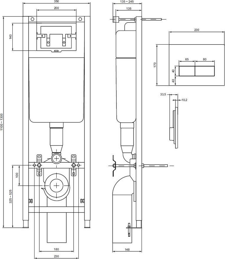 Комплект Чаша подвесного унитаза IFO Special RP731200100 + Инсталляция Ideal Standard W3710AA 4 в 1 + Крышка-сиденье с микролифтом