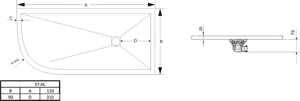 Поддон для душа RGW Stone Tray ST/AR-0129W 90х120 с сифоном