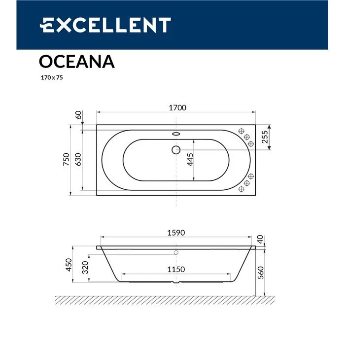 Акриловая ванна Excellent Oceana WAEX.OCE17.NANO.CR хром, белый