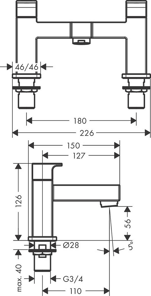 Смеситель на борт ванны Hansgrohe Vernis Shape 71452000, хром