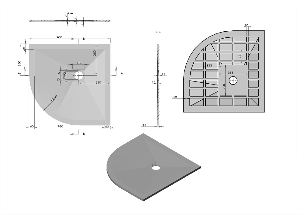 Душевой поддон Vincea VST-4SQ9090G 90x90, серый