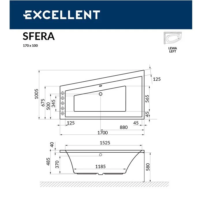 Акриловая ванна Excellent Sfera WAEX.SFL17.SMART.CR хром, белый