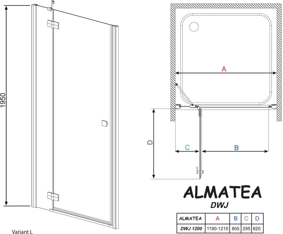 Душевая дверь в нишу Radaway Almatea DWJ 120 прозрачное стекло L