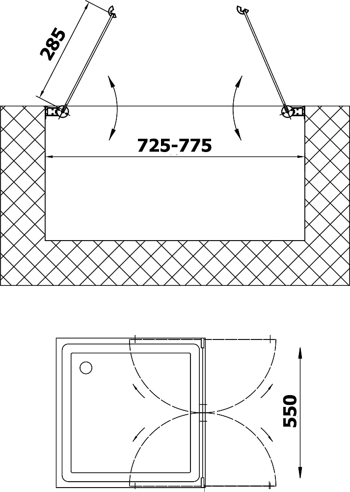 Душевая дверь в нишу Vegas Glass E2P 0075 09 05 профиль золото стекло бронза