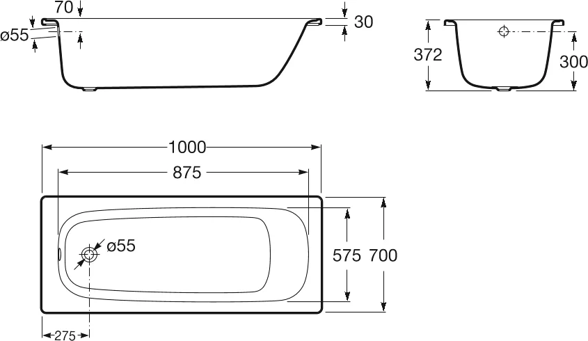 Стальная ванна Roca Contesa 100x70 212D07001, белый