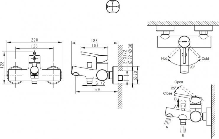 Смеситель для ванны с душем Bravat Palace F6172217BM-01-RUS, черный