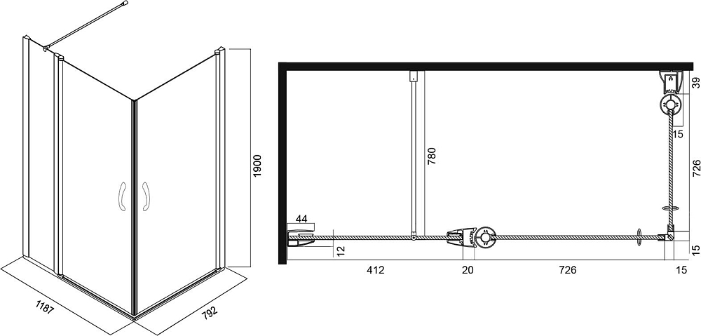 Душевой уголок Am.Pm Bliss L 120x80 см 2 двери