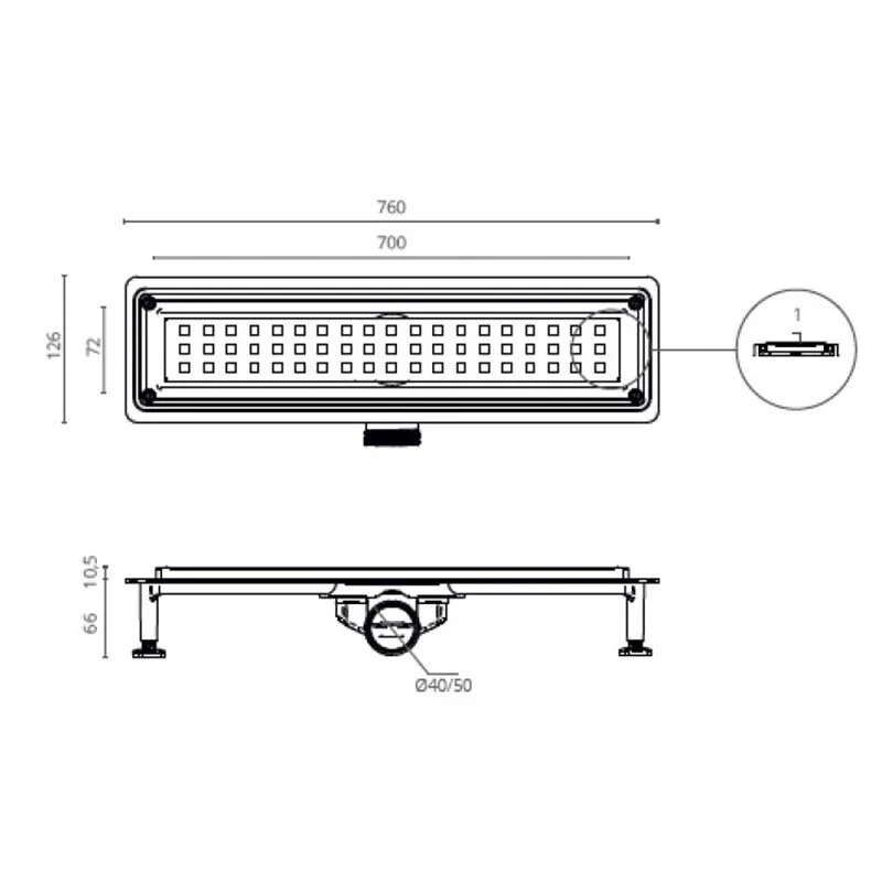 Дренажный канал Ctesi Flow Square Gold, BK4024640/1, 70 см, решетка перфорированная золото, лотка серый