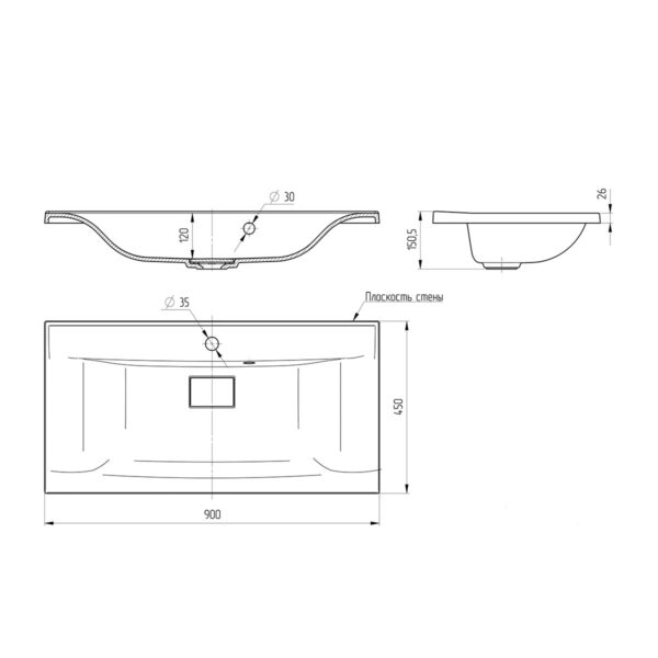 Раковина Vincea VCB-3M900G 90 см, серый матовый