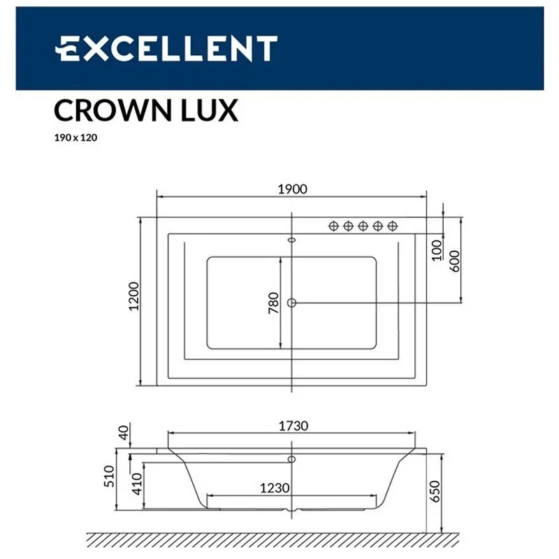 Акриловая ванна Excellent Crown Lux WAEX.CRO19.NANO.CR/HS.S-CH6-SJT_otu хром, белый