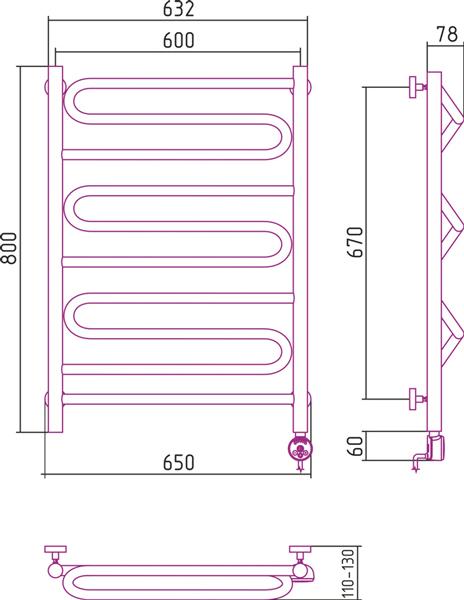 Полотенцесушитель электрический Сунержа Элегия 80x60 R