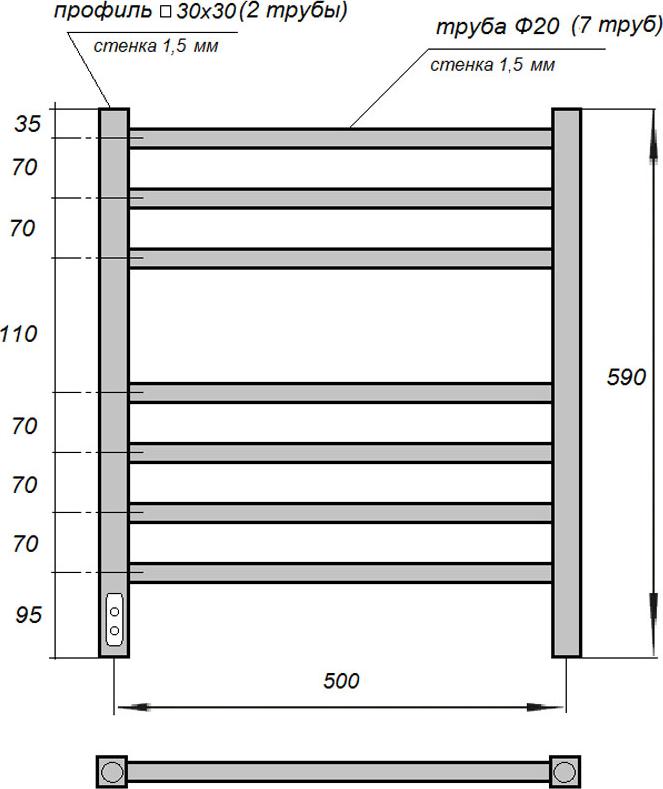 Полотенцесушитель электрический Point Веста PN70756BR П7 500x600, бронза