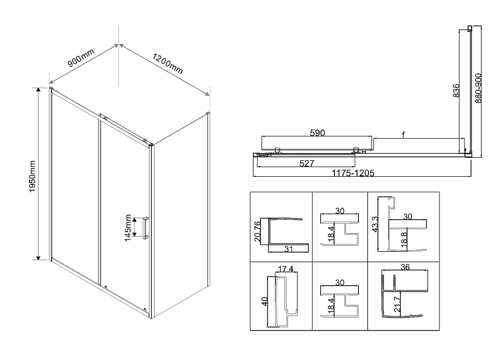 Душевой уголок Vincea City VSR-5CT9012CLB 120x90, черный, стекло прозрачное