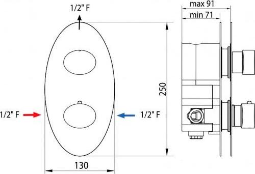 Термостат Bossini Oval Z006210 CR с внутренней частью для душа