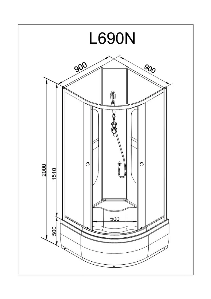 Душевая кабина Deto L L690NLED+GM