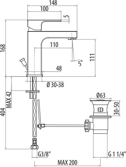 Смеситель для раковины Gattoni Kubik 2541/25C0cr, хром