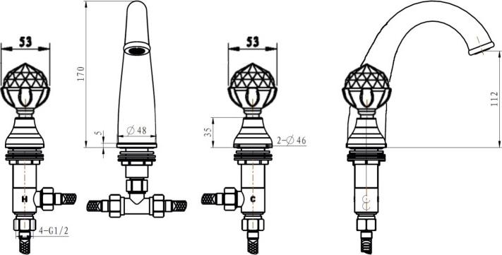 Смеситель для раковины Boheme Imperiale Presente 337, золото