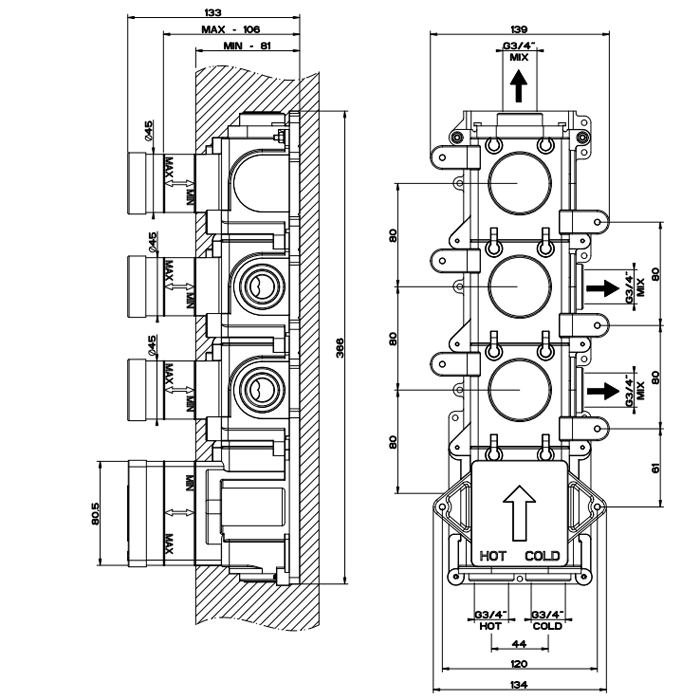 Скрытая часть для термостатического смесителя Gessi 43105#031, черный