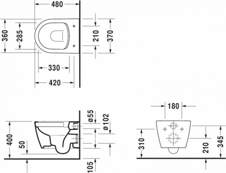 Подвесной унитаз Duravit ME By Starck Rimless 45300900A1 безободковый с сиденьем микролифт