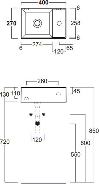 Раковина подвесная Simas Agile AG40 bi*1 40х27 см, правая, белый