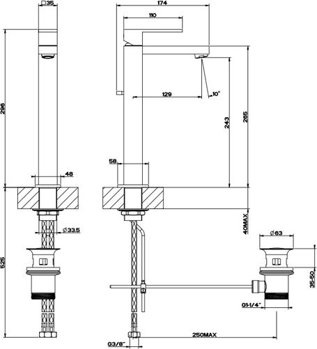 Смеситель для раковины Gessi Rettangolo 11921#299, черный матовый