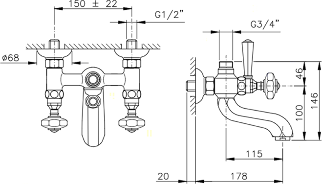 Смеситель для ванны Nicolazzi Tiede 1900CR45