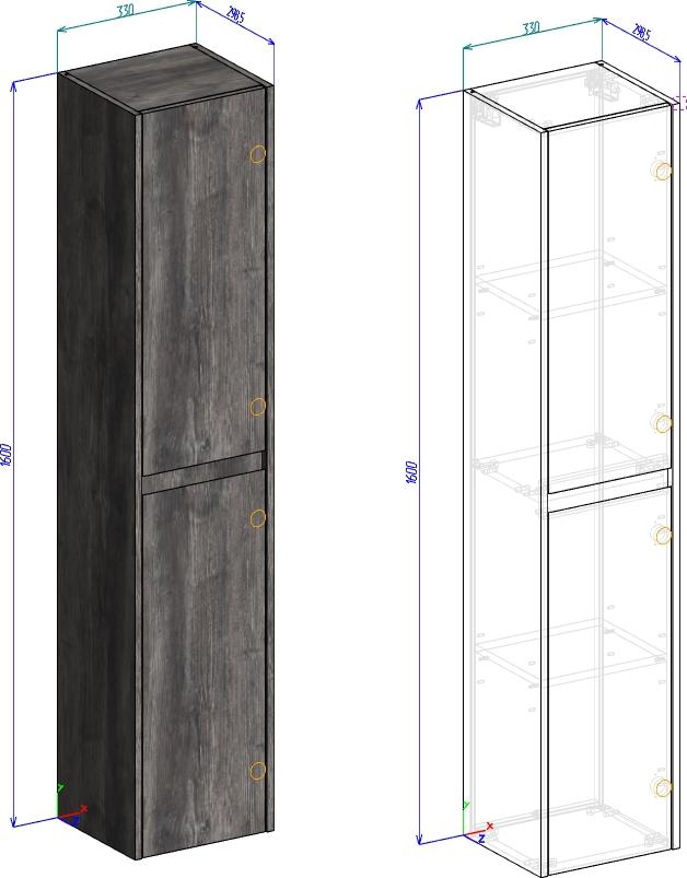 Шкаф-пенал BelBagno KRAFT-1600-2A-SC-CG-R правый, серый бетон