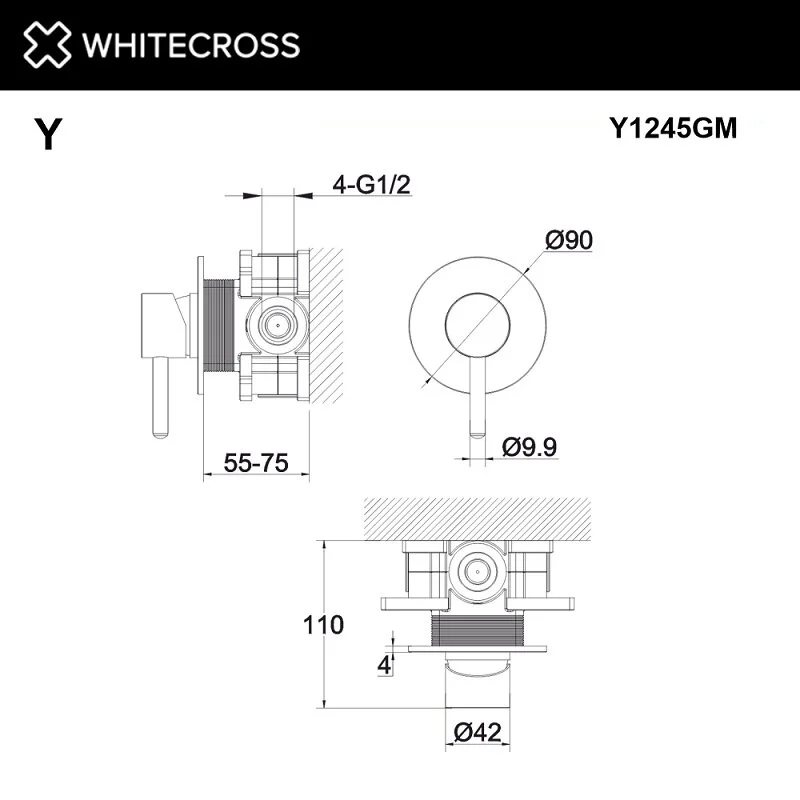 Смеситель для душа Whitecross Y Gunmetal Y1245GM серый