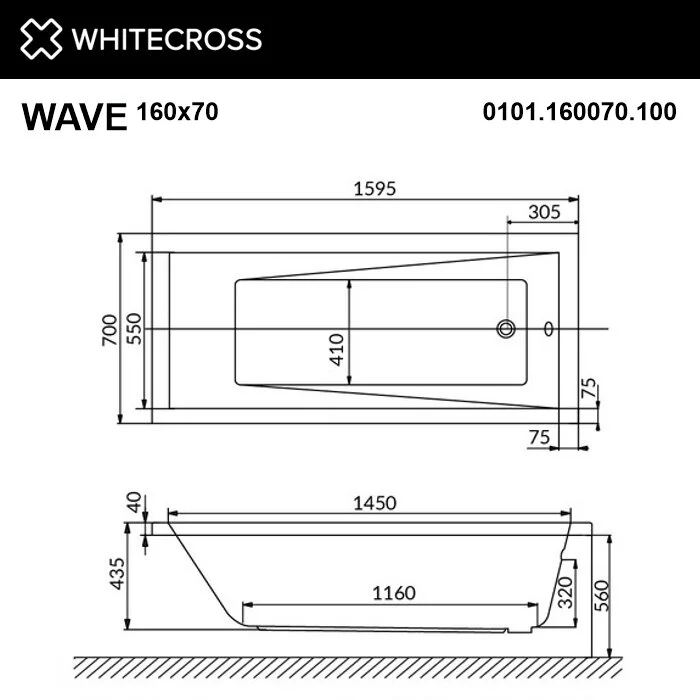 Акриловая ванна Whitecross Wave 0101.160070.100.RELAX.CR белый