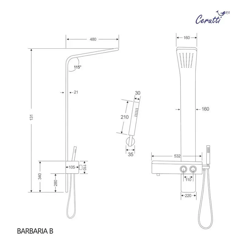 Душевая панель Ceruttispa Barbaria, черная, CT9657