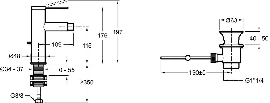 Смеситель Jacob Delafon Grands Boulevards E77982-4A-BL для биде, с донным клапаном, черный