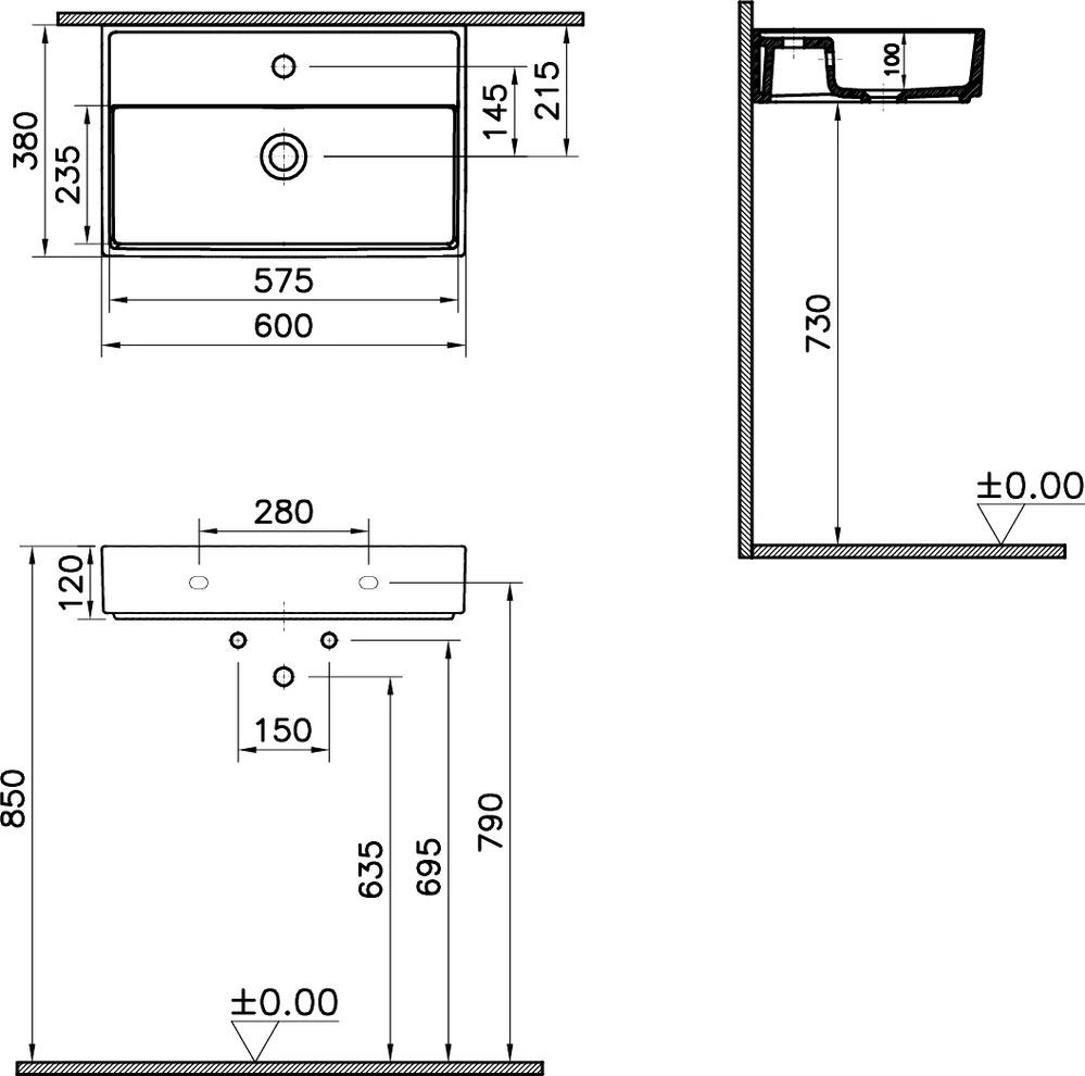 Раковина VitrA Archiplan 60 7401B003-0001, белый