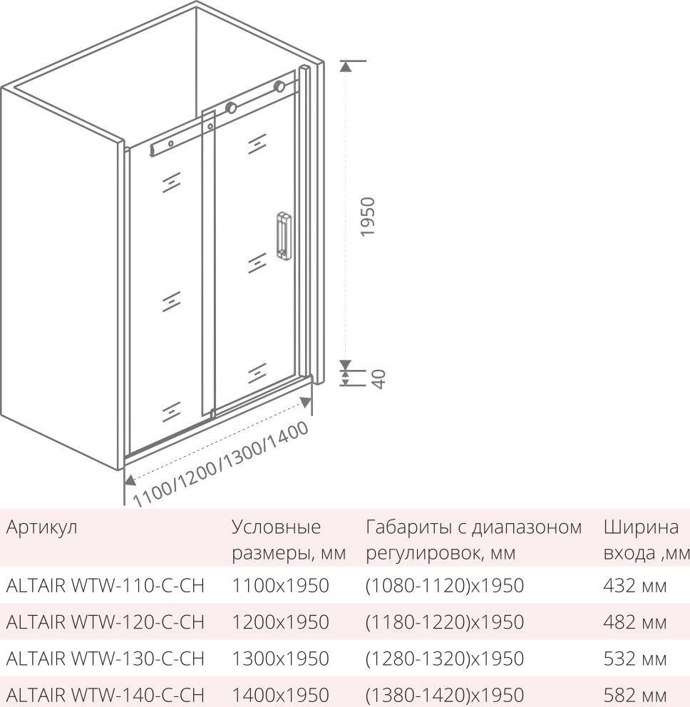 Душевая дверь в нишу 130 см Good Door Altair WTW-130-C-CH АЛ00003 стекло прозрачное