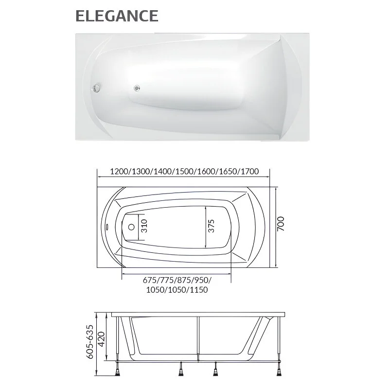 Акриловая ванна 1MarKa Elegance 01эл1570кс2+ белый