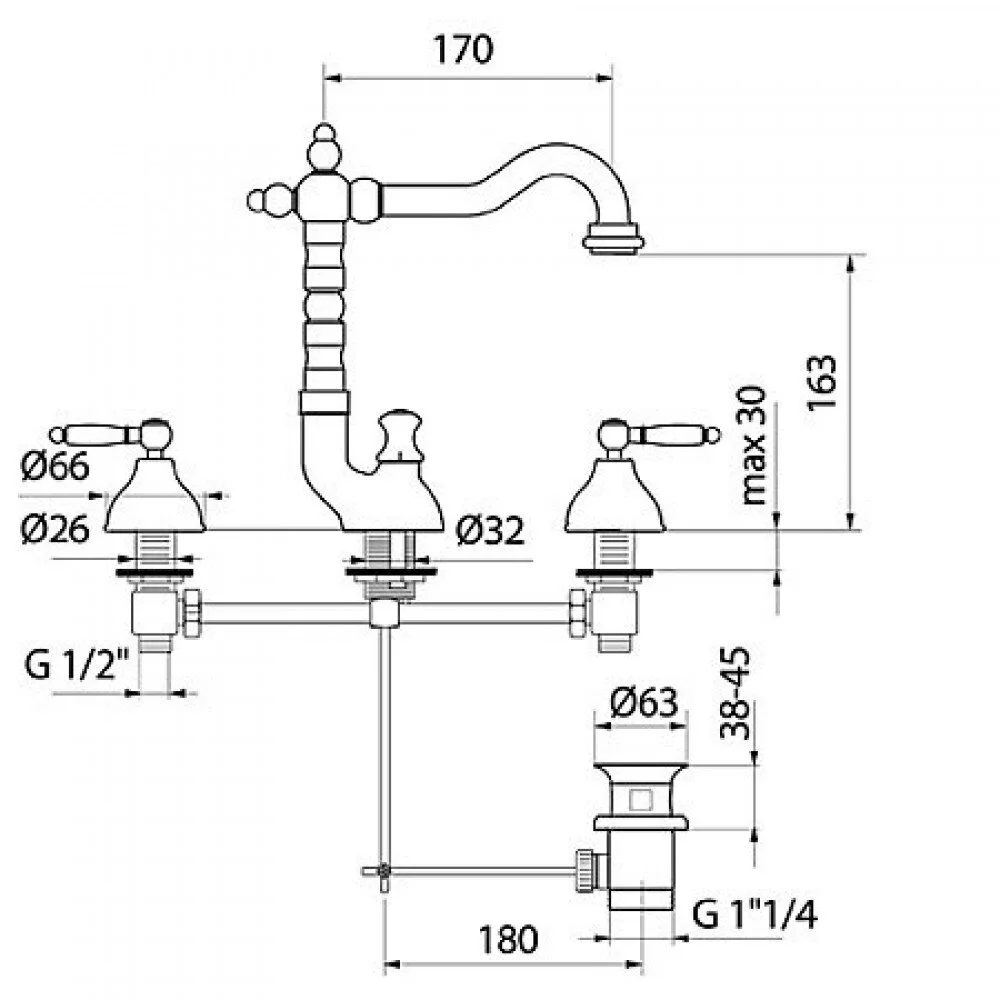 Смеситель для раковины Webert Dorian DO750202065 бронза