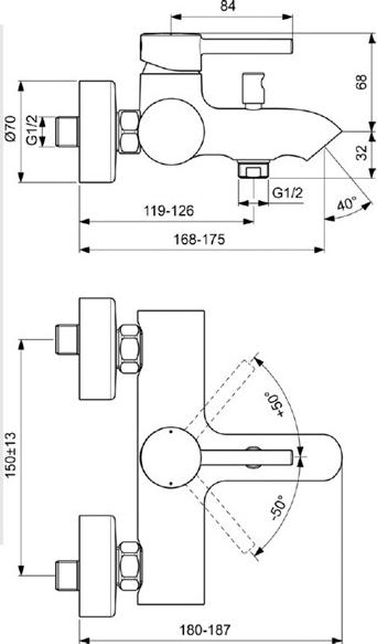 Смеситель для ванны с душем Ideal Standard Kolva BC675U5, белый хром