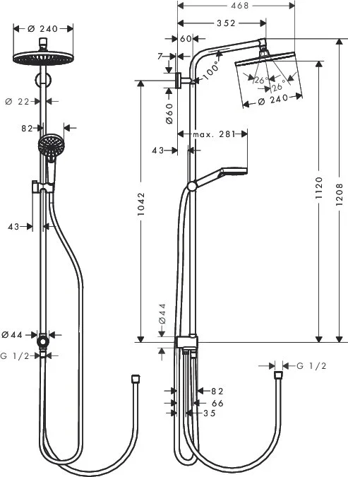 Душевой гарнитур Hansgrohe Crometta S 240 1jet Showerpipe Rеno 27270000 с верхним душем