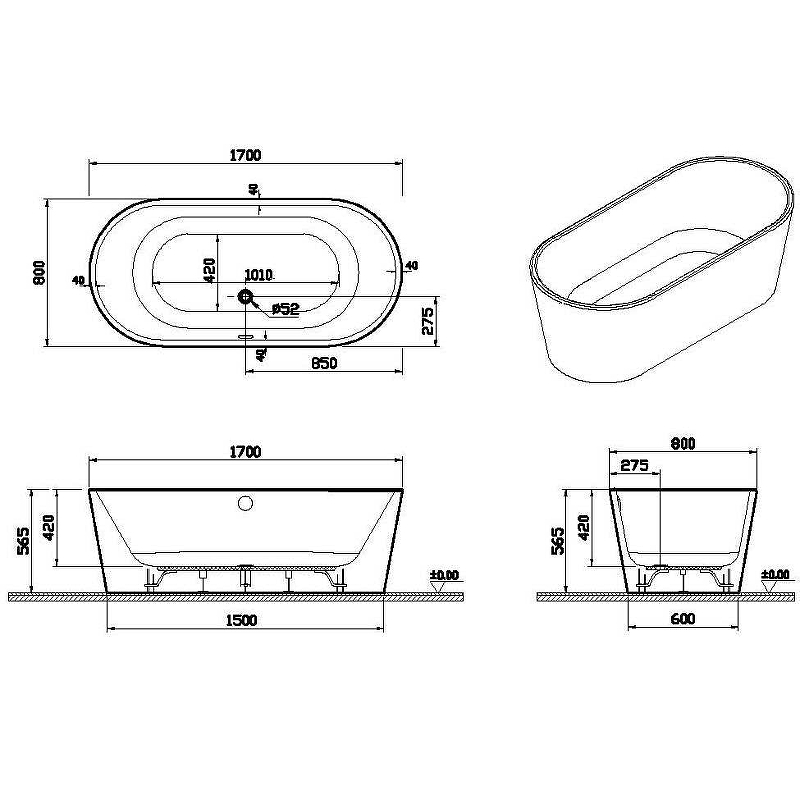 Акриловая ванна VitrA Geo 170x80 65370006000 белый