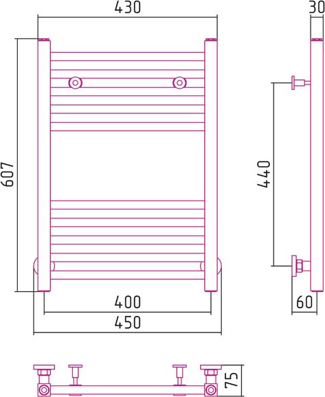 Полотенцесушитель водяной Сунержа Модус 60x40 00-0250-6040, хром