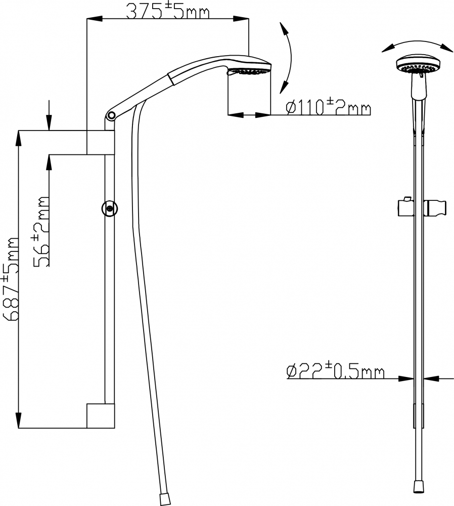 Душевой гарнитур Gllon GL-S9001CP+R008+H109