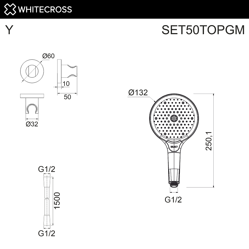 Душевой гарнитур Whitecross SET50TOPGM оружейная сталь