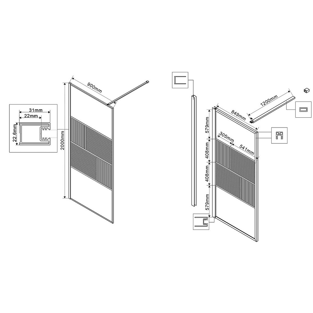 Душевая перегородка Vincea Walk-In HC Art VSW-1HC900CFB 90 см, матовый черный, стекло прозрачное/рифленое