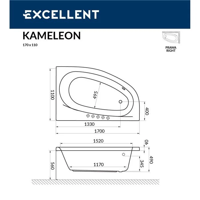 Акриловая ванна Excellent Kameleon WAEX.KMP17.SOFT.CR хром, белый