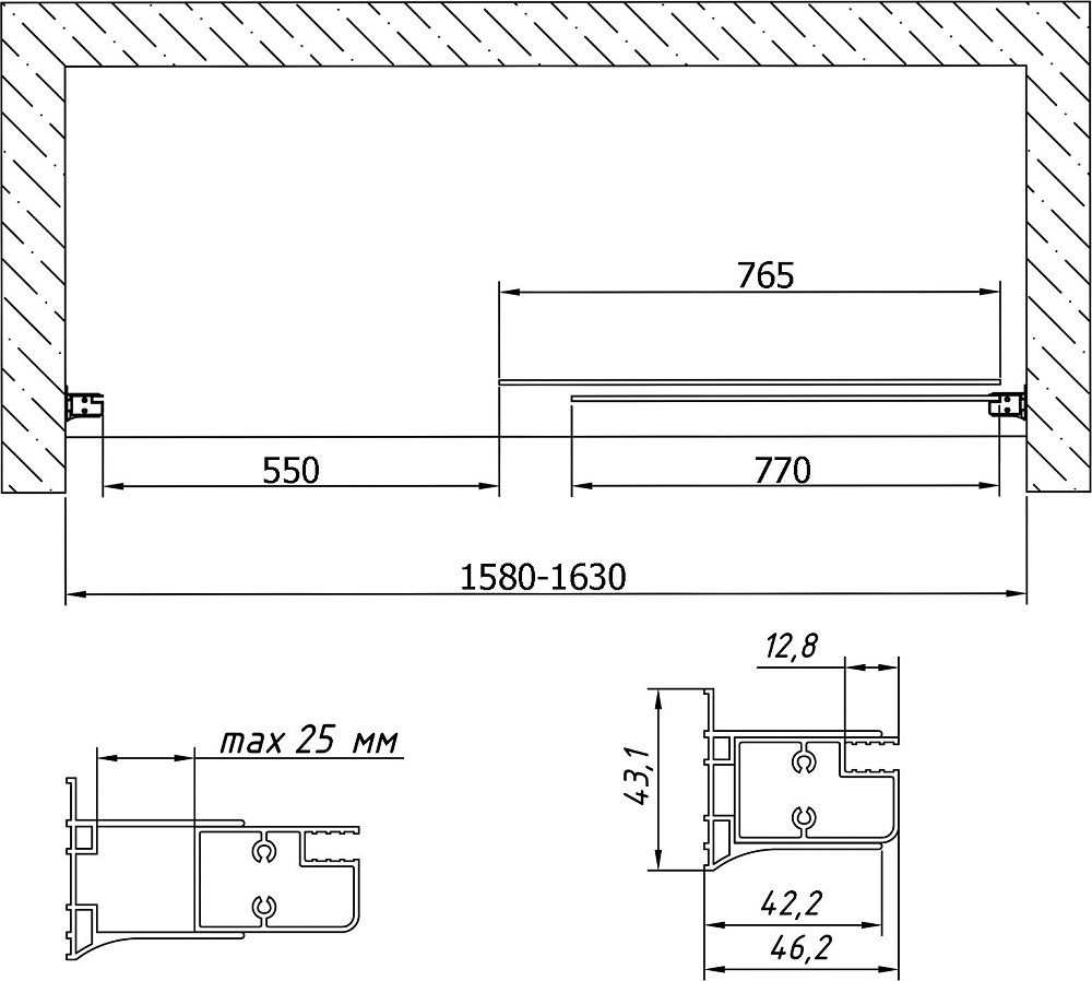 Душевая дверь в нишу Vegas Glass ZP 0160 05 01 профиль бронза стекло прозрачное