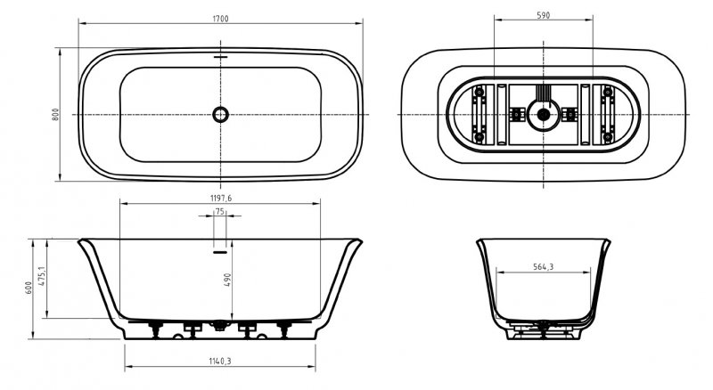 Акриловая ванна BelBagno Due BB702-1700-800-K 170x80, белый