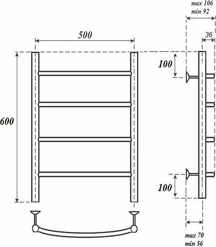 Полотенцесушитель водяной Point PN04156 П4 500x600, хром