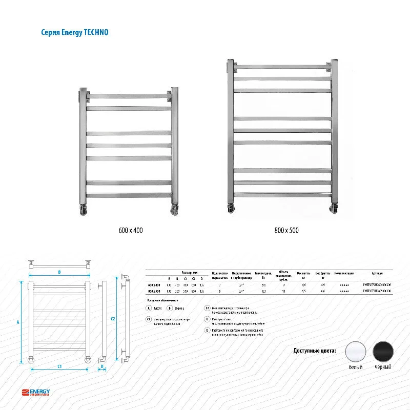 Полотенцесушитель водяной Energy Techno EWTR0TECH08050R903M белый