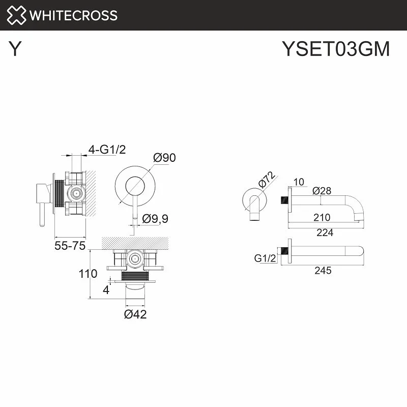 Смеситель для ванны Whitecross Y Gunmetal YSET03GM серый